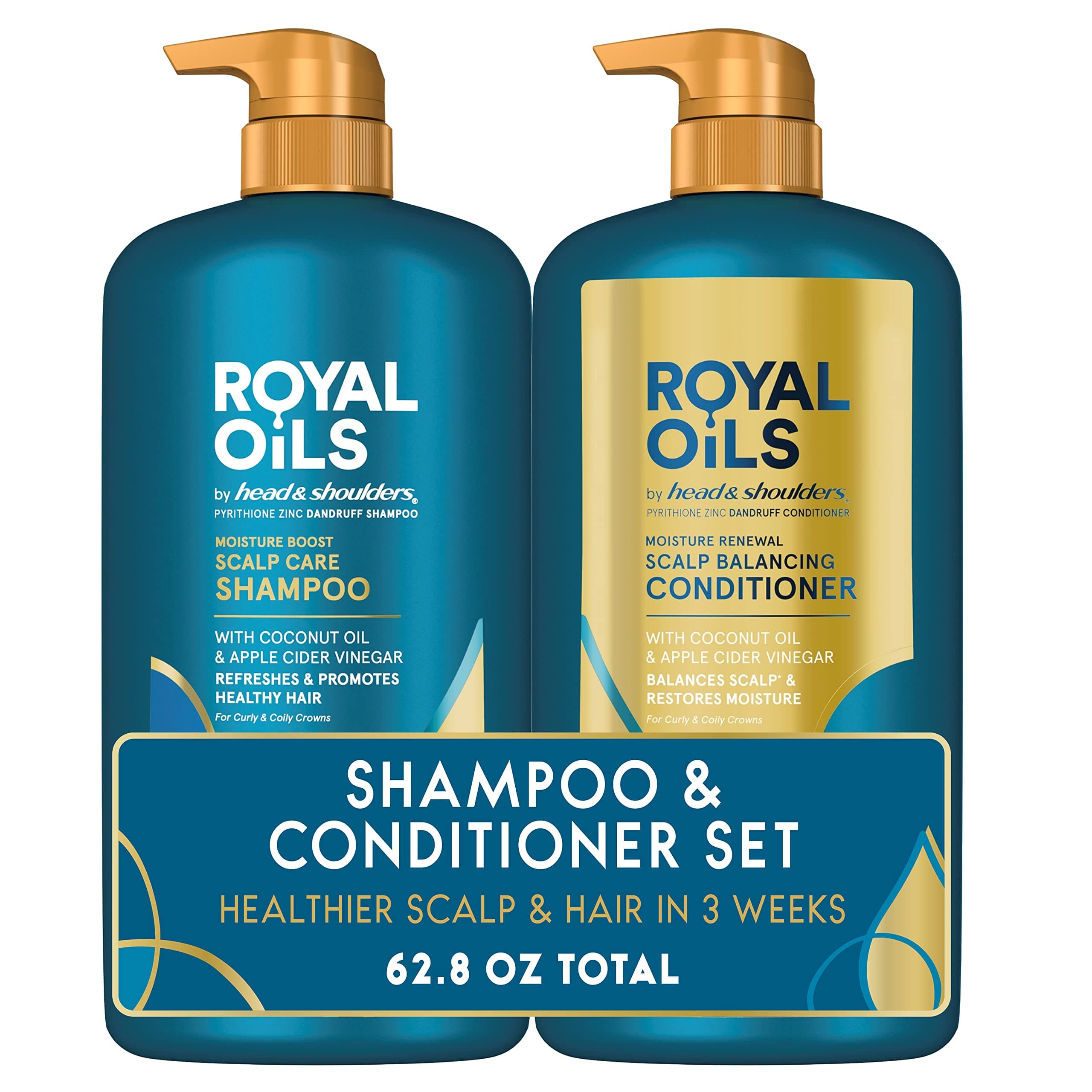 Royal Oils Dandruff Shampoo and Conditioner Set, Coconut Oil & Apple Cider Vinegar, Moisture Renewal, Scalp Relief, Curly & Coily Hair, Anti Dandruff, 31.4 Fl Oz Each, 2 Pack