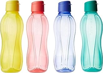 Tupperware Fliptop Plastic Bottle Set, 1 Litre, Set of 4, Multicolour