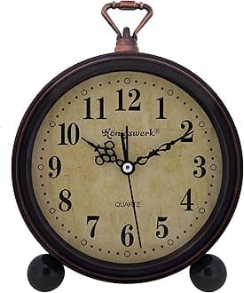 Königswerk Vintage Retro Old Fashioned Decorative Quiet Non-Ticking Sweep Second Hand, Quartz Analog Large Numerals Desk Clock, Battery Operated, Loud Alarm (Classic)