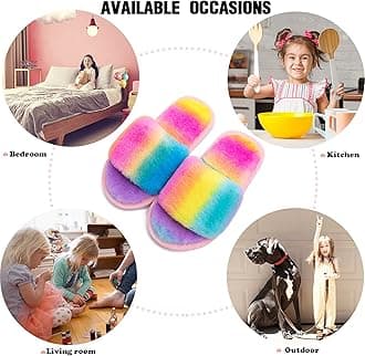 techcity Boys Girls Fuzzy House Slippers Cute Comfy Faux Fur Slip On Fluffy Plush Open Toe Home Slides for Kids Indoor Outdoor Warm Shoes