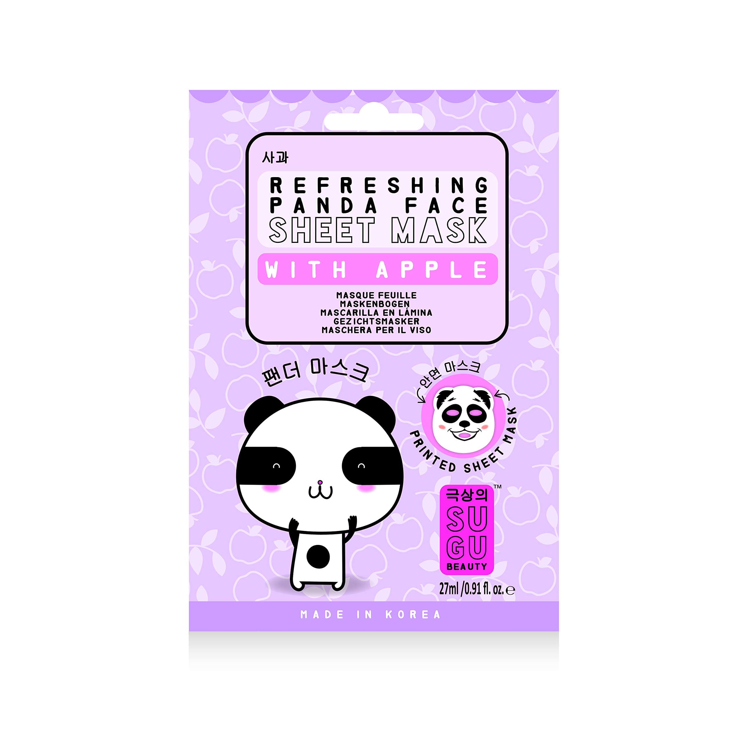 SUGU Korean Refreshing Panda Face Sheet Masks with Apples, 12-Count