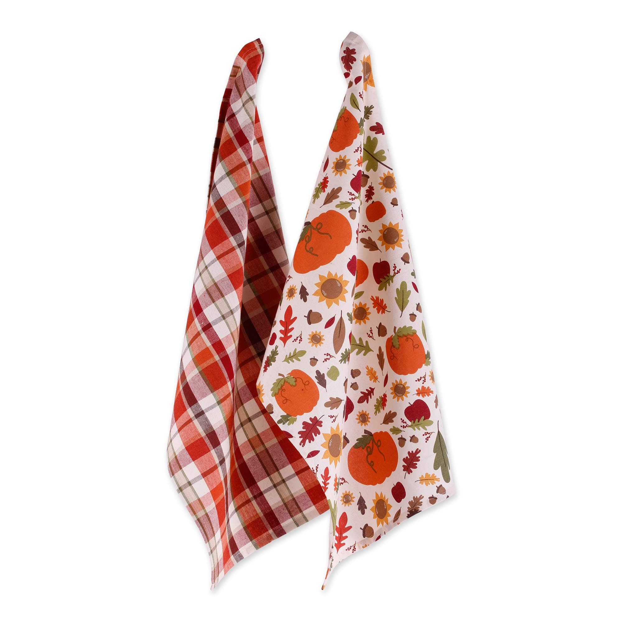 DII Fall Basics Kitchen Dishtowel Collection Printed & Plaid Fall Dish Towel Set, 18x28, Pumpkin Harvest, 2 Count