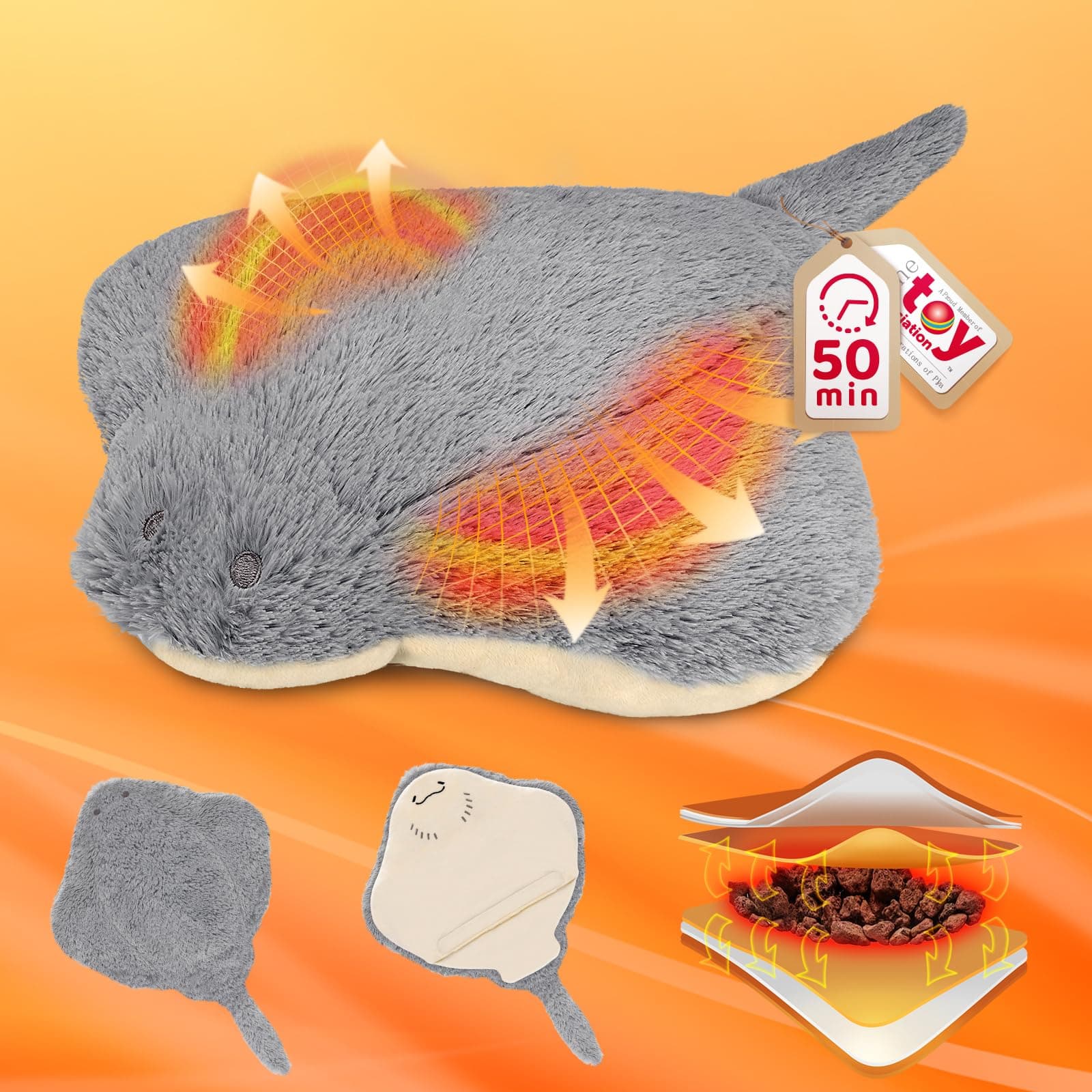 Mewaii Stingray Microwavable Unscented 1.6lbs Volcanic Rock Heating Pad 50-Minute Lasting Warmth Perfect Fit Heatable Stuffed Animals Plush for Period Cramps Menstruation Gifts for Girls Women