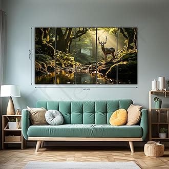 The Castle Decor Beautiful Deer Wall Painting for Living Room Big Size - Deer Wall Painting for Bedroom, Office, Drawing Room, Hotel - Elegant Wall Decor Art for Home Decoration, Gifting (27x48 inch)