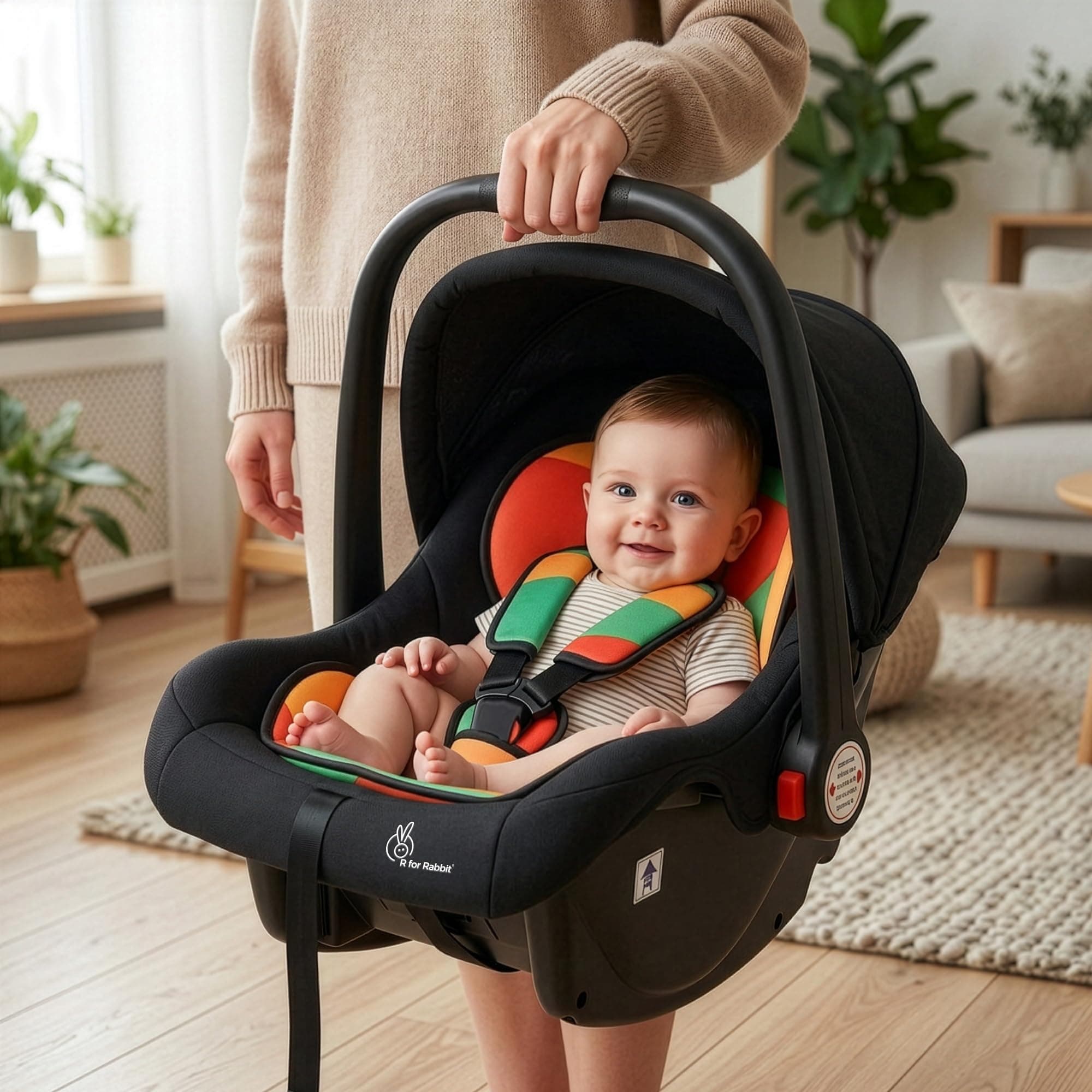 R for Rabbit Picaboo Baby Carry Cot, 4 in 1 Multi Purpose Kids Carry Cot, Infant Car Seat, Rocker for Infant Babies of 0 to 15 Months & Weight Capacity Upto 13 Kgs(Colorful)