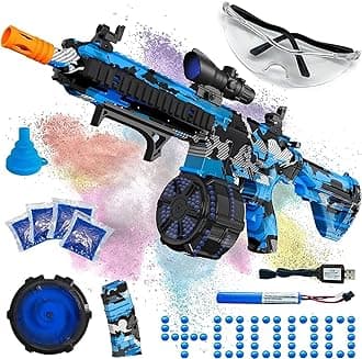 Electric Gel Ball Blaster, High Speed Automatic Splatter Ball Blaster with 40000+ and Goggles, JIFTOK Rechargeable Splatter Ball Toys for Outdoor Activities Shooting Game Party Favors-Blue