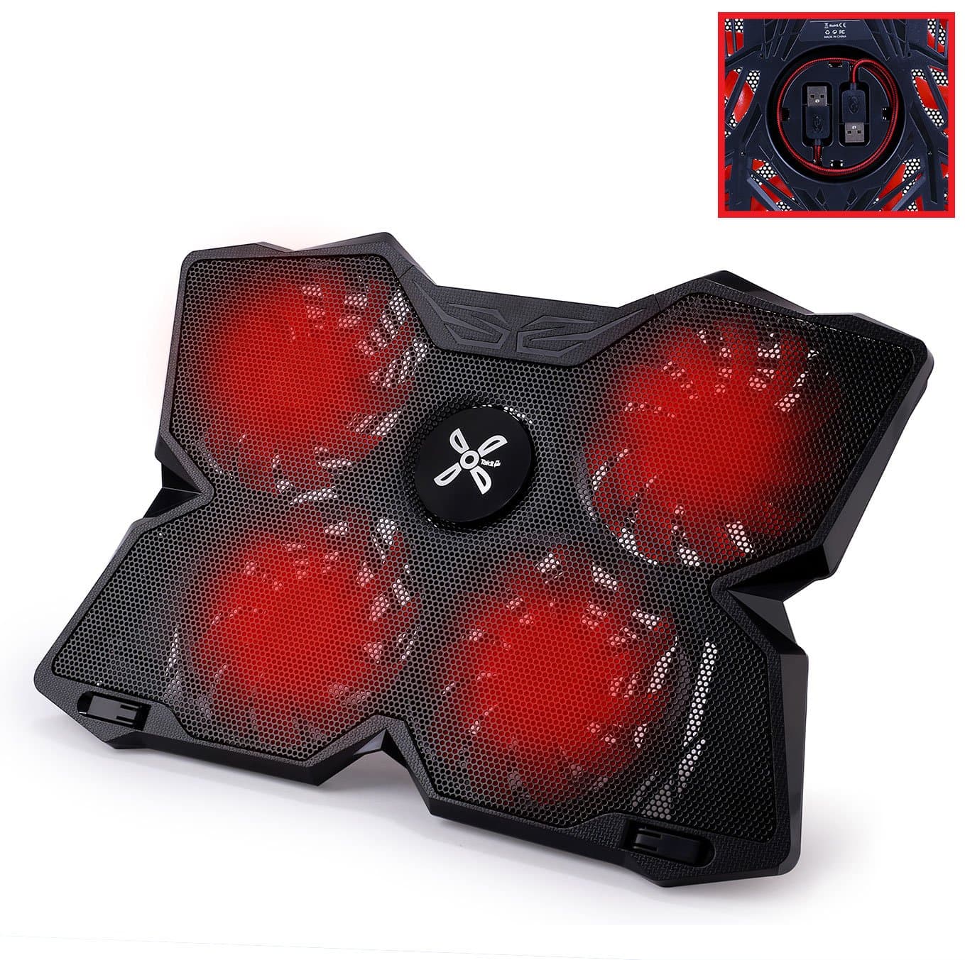 Takit S03 - Cooling Pad for 15.6 - 17-Inch Laptops with Four 120mm Fans at 1200 RPM, Black and Red light