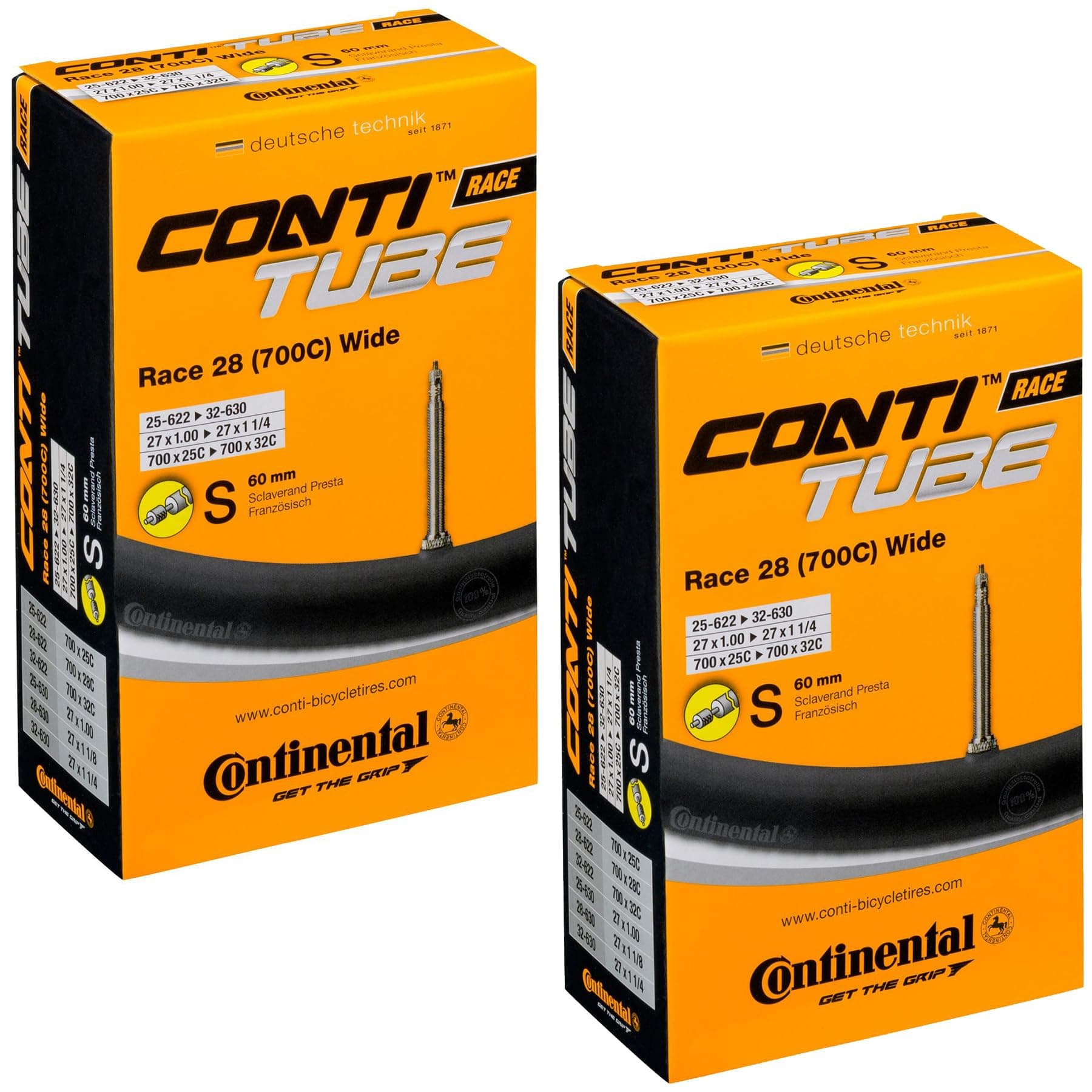 Continental Race 28" 700x25-32c Bicycle Inner Tube Bundle - 60mm Presta Valve - 2 Pack w/ Franklin Decal