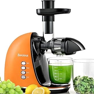 Slow Chewing Juicer, BRECIOUS Cold Juicer with 2 Speed Modes and Silent Motor, Reverse Function Fruit and Vegetable Juicer, Celery Juicer