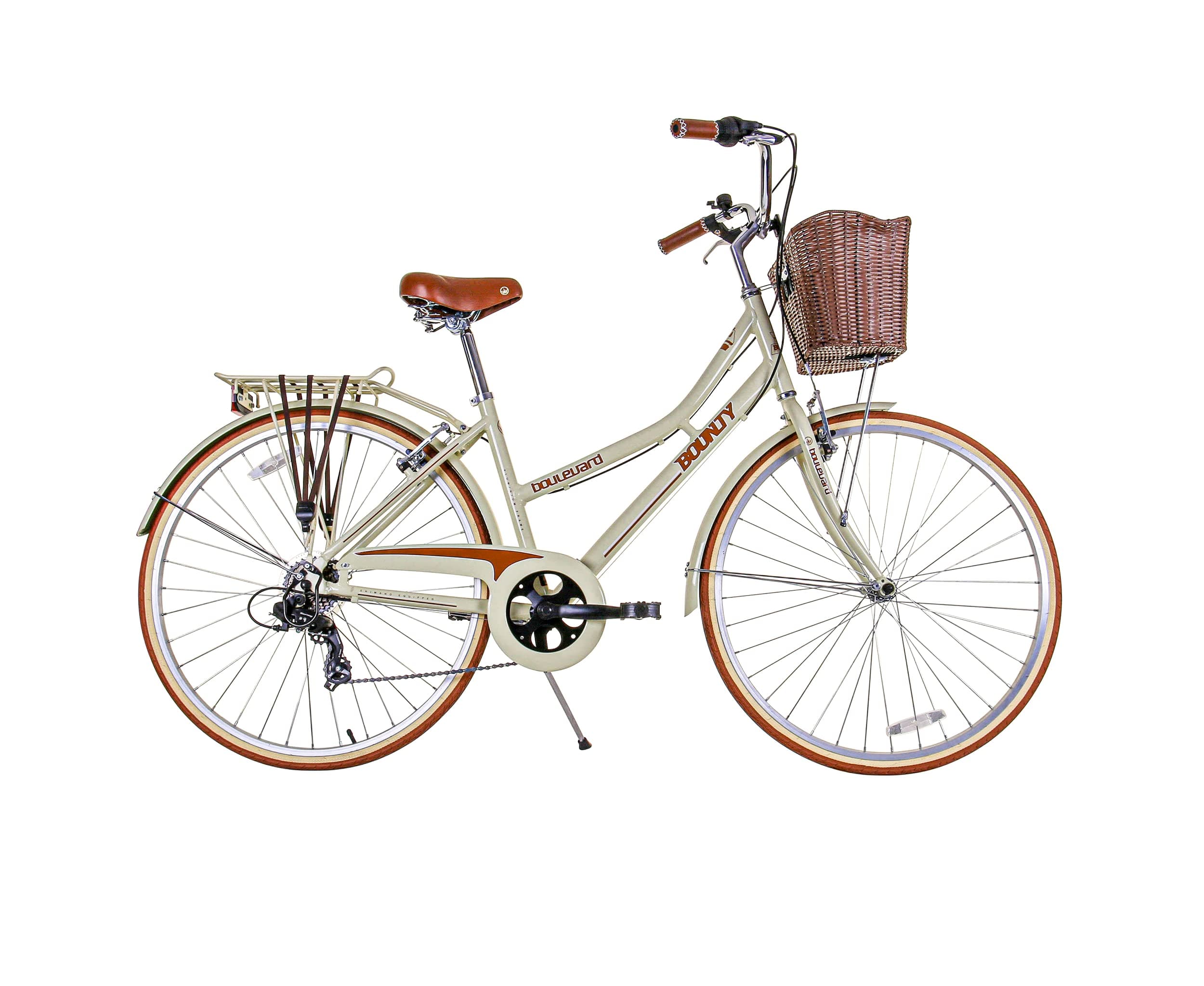 Boulevard Hybrid Bike - Classic Step-Through Frame with 6 Speed Shimano Gears, Sprung Saddle, Pannier Rack, and Front Basket - Formal Road Bike