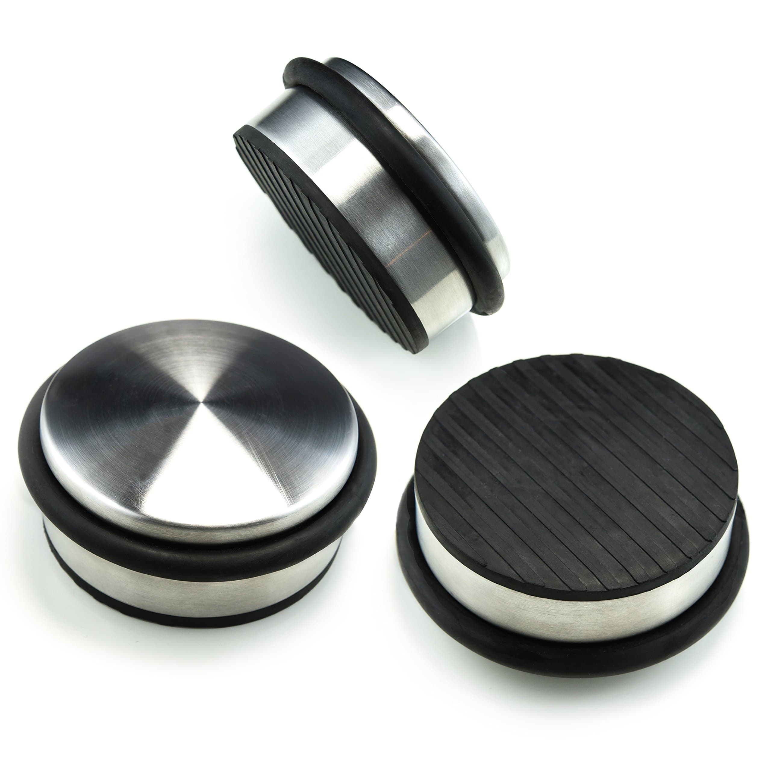 Stainless Steel Door Stopper (3 Pack) 4"x1.85"– Premium SofiHome Top Durability Door Stops with Silica Gel Treads – Stylish Decorative Heavy Duty Door Stop for Floor & Wall Safety
