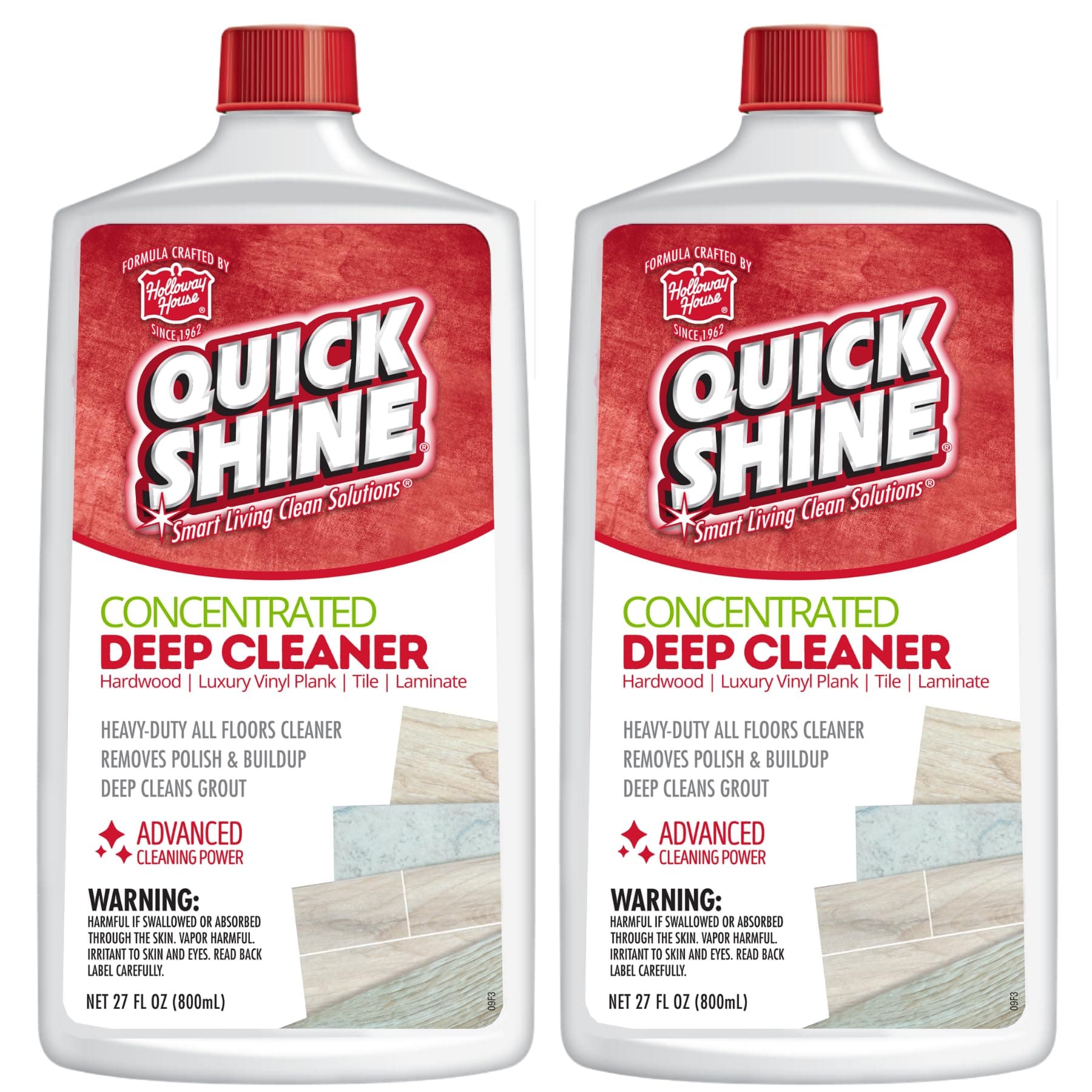 Quick Shine Multi Surface Deep Floor Cleaner and Wax Remover 27Fl oz,(Pack of 2) Removes Wax Build-Up,Revitalizes Floors &Cleans Grout,Use on Hardwood, Laminate, LVT,Tile and Stone,Pro-Level Cleaning