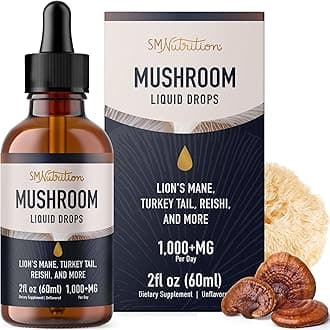 Mushrooms Liquid Drops Complex | Lions Mane Supplement with Turkey Tail Mushroom, Reishi, Shiitake & More | Support Cognitive Function, Memory & Focus | Non-GMO, Soy-Free | 2 Fl Oz, 60 Servings