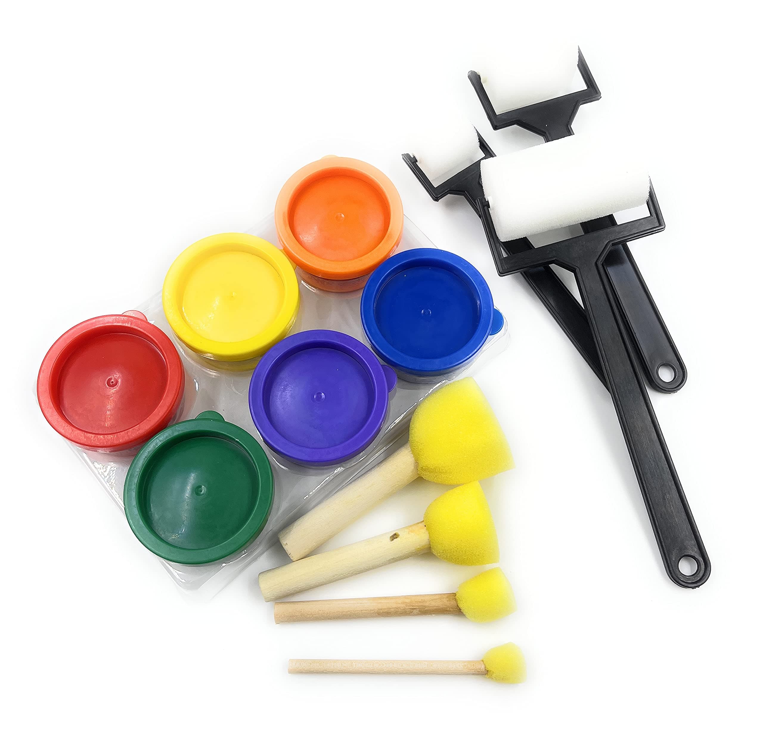 6 Pcs Finger Paint with Sponge Brushes, Non Toxic Smooth, Mixable, Easy to Wash & Dry Paints for Kids (Combo Offer) (Finger Paint with Roller Sponge)