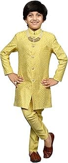 AHHAAAA Kids Ethnic Silk Blend Sequin Print Indo-Western Sherwani Set For Boys