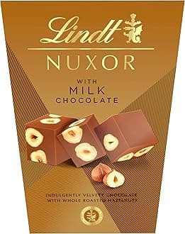 Lindt Nuxor Milk Chocolate Ganache with Whole Roasted Hazelnuts – 150g – Mothers Day, Easter, Gift or Sharing Box – Luxury Swiss Chocolate