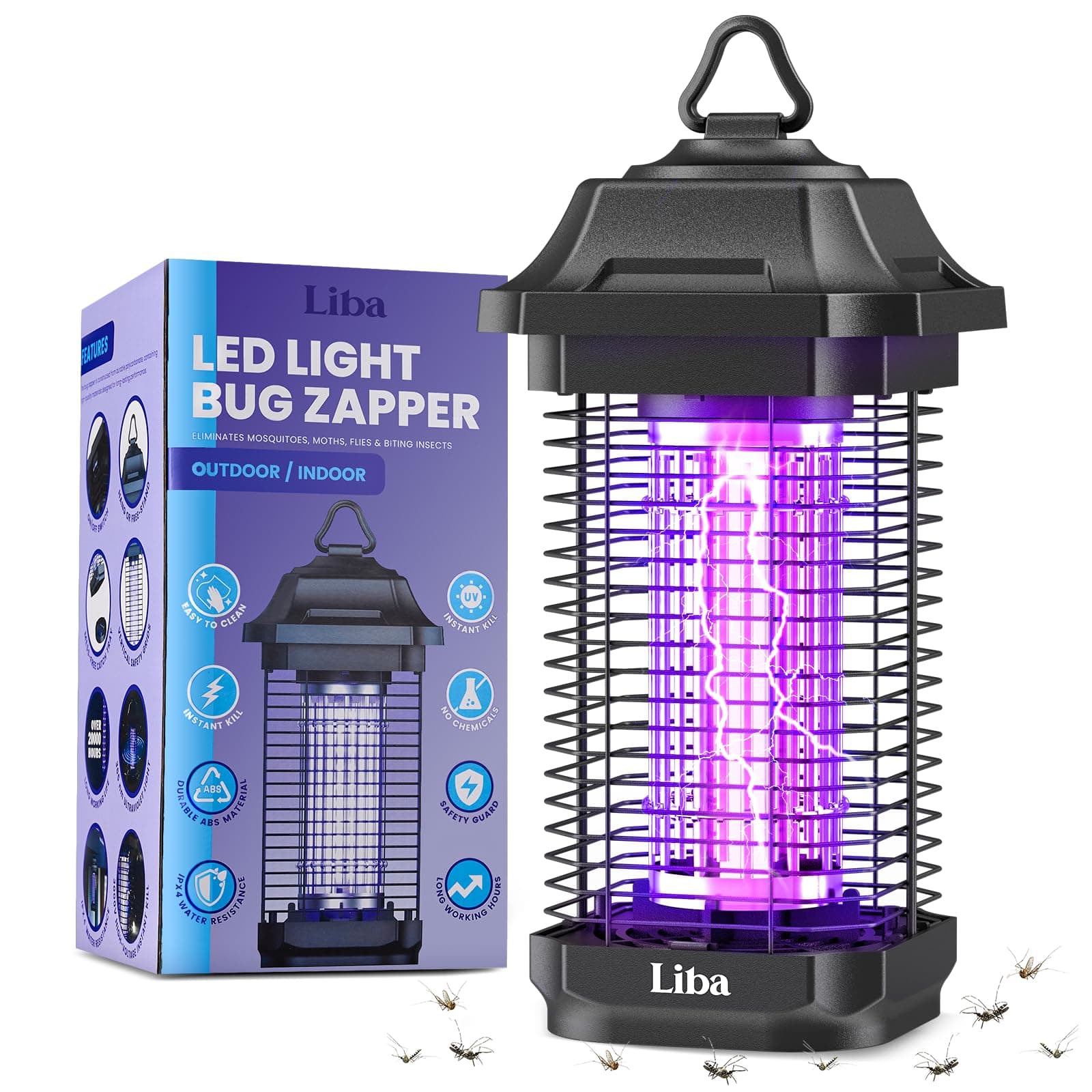 - LiBa LED Bug Zapper Outdoor Indoor, Electric Mosquito Zapper Fly Trap Lamp, 10 Years Lifespan, 6.5ft Power Cord, Insect Killer Light for Home Yard Garden Patio Farm, High Voltage, IPX4 Rainproof