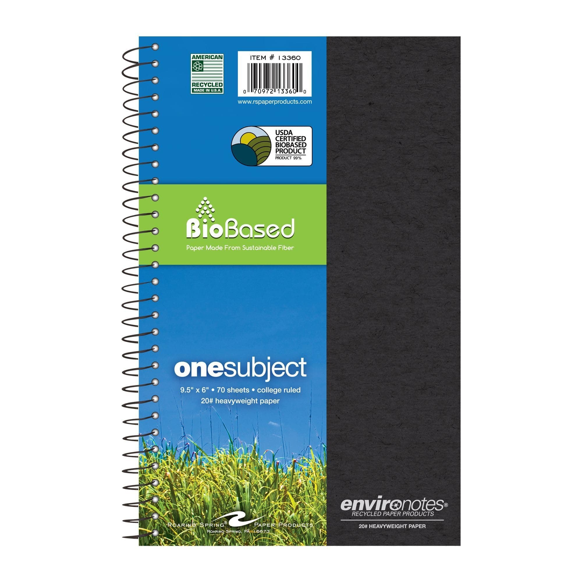 Environotes Recycled Notebook, 70 Sheets, 9.5" x 6", College Ruled, 1 Subject Notebook, Assorted Earthtone Cover Colors