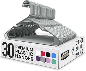 Utopia Home Plastic Hangers 30 Pack - Perfect Space Saving Clothes Hanger - Durable and Strong - Perfect Closet Organizers with Shoulder Grooves (Grey)