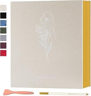 Lanpn Self Adhesive Photo Album Scrapbook 80 Pages, Linen Photos Albums DIY Sticky Magnetic Pages holds 6x4 7x5 A4 A5 Picture for Family Wedding Birthday (Large-40 Sheets/80 Pages, Beige)