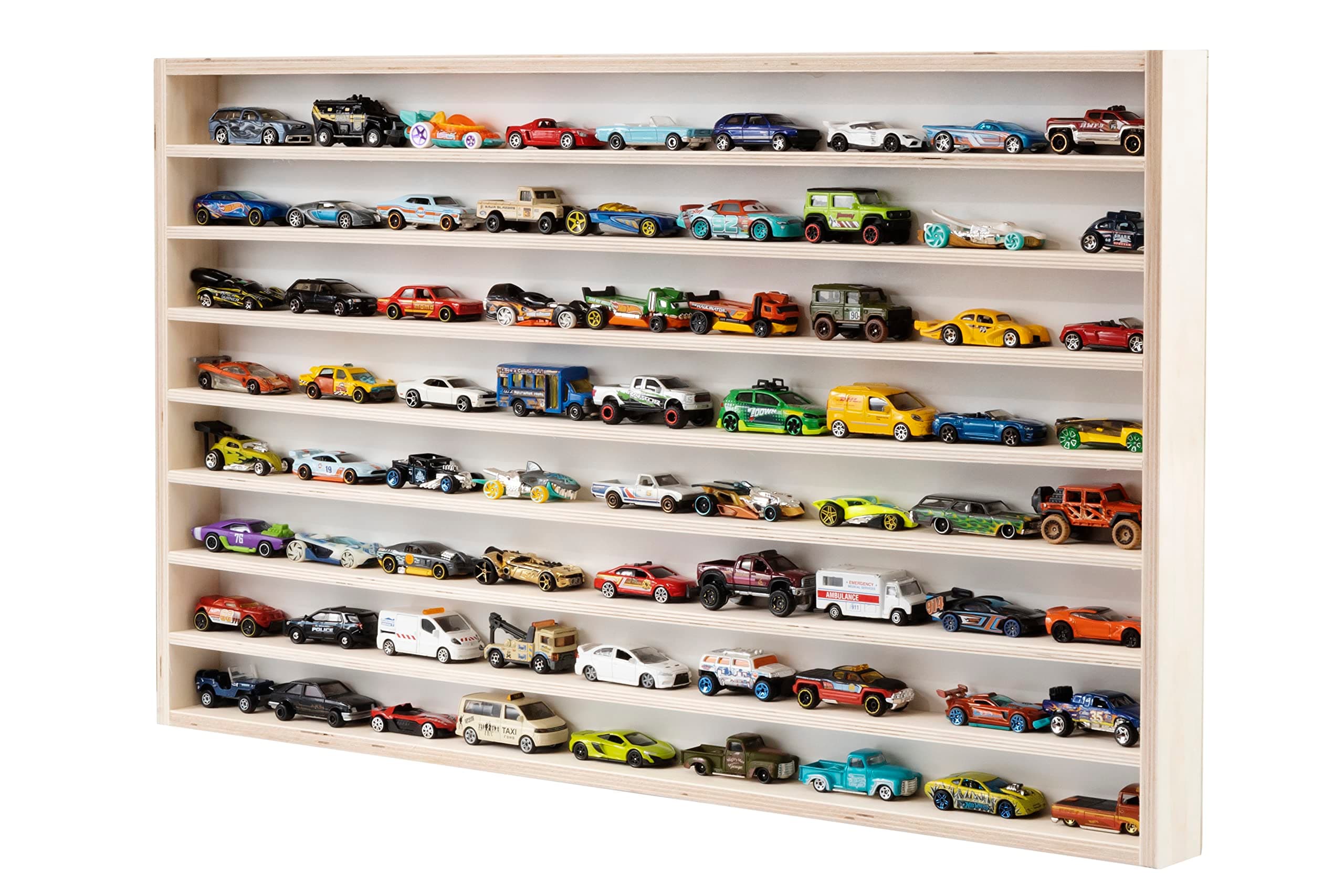 Display Cabinet Compatible with Hot Wheels Lorry Design – Toy Storage Shelves with 8 Slats – Heavy Duty Wooden Cube Storage Box – Modern Design