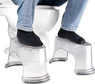 EVRON 7" Toilet Stool for Bathroom Squatting - Portable Plastic Potty Assistance for Adults, Space Saving Storage, Flexible Distance Adjustment, Stackable Design (Clear 1 Pair)