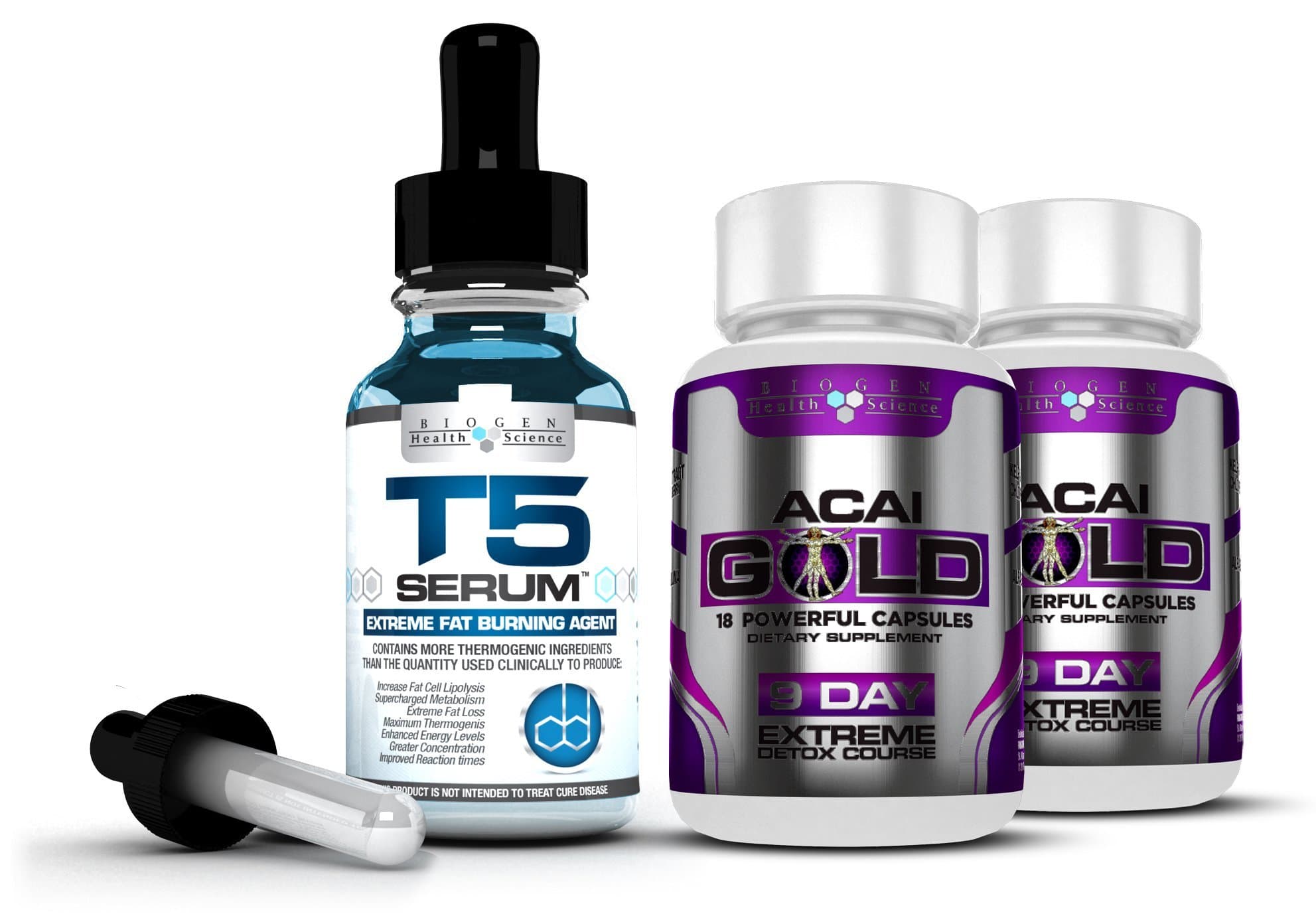 Complete Detox & Slimming/Weight Loss Bundle - T5 Fat burners Serum XT & Acai Berry Gold: (Maximum Strength 1 Month Supply)
