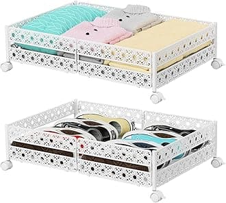 Under Bed Storage, Under the Bed Storage Containers with Wheels, Under Bed Shoe Storage Organizer Drawer, Tool-free Assembly Metal Underbed Storage Containers for Bedroom Clothes Shoes Blankets-2 Pack