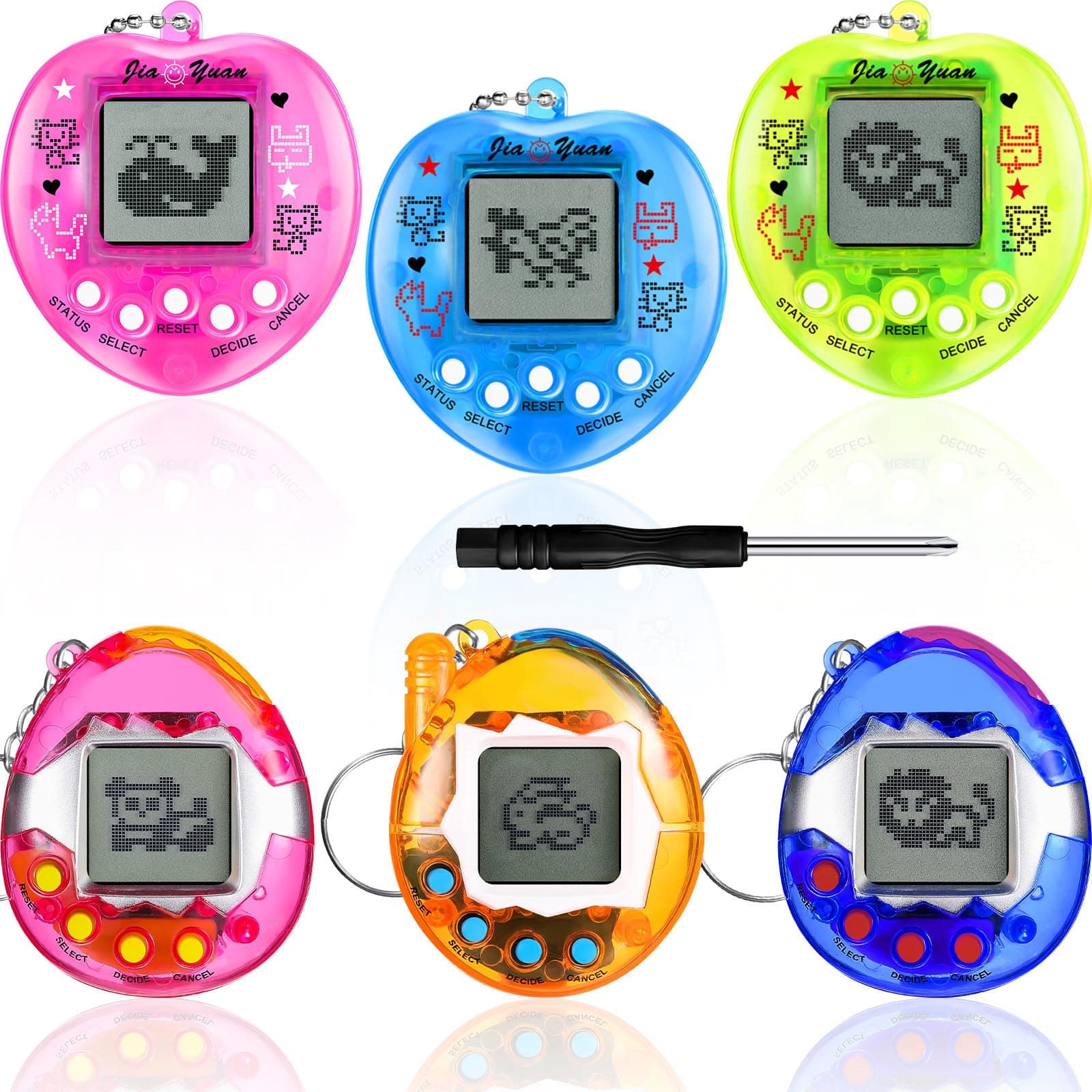 Sosation 6 Pieces Virtual Pets Keychain Digital Nostalgic Electronic Pets Keychain Christmas Pet Key Chain 90s Handheld Games Electronic Pets Game Keyring