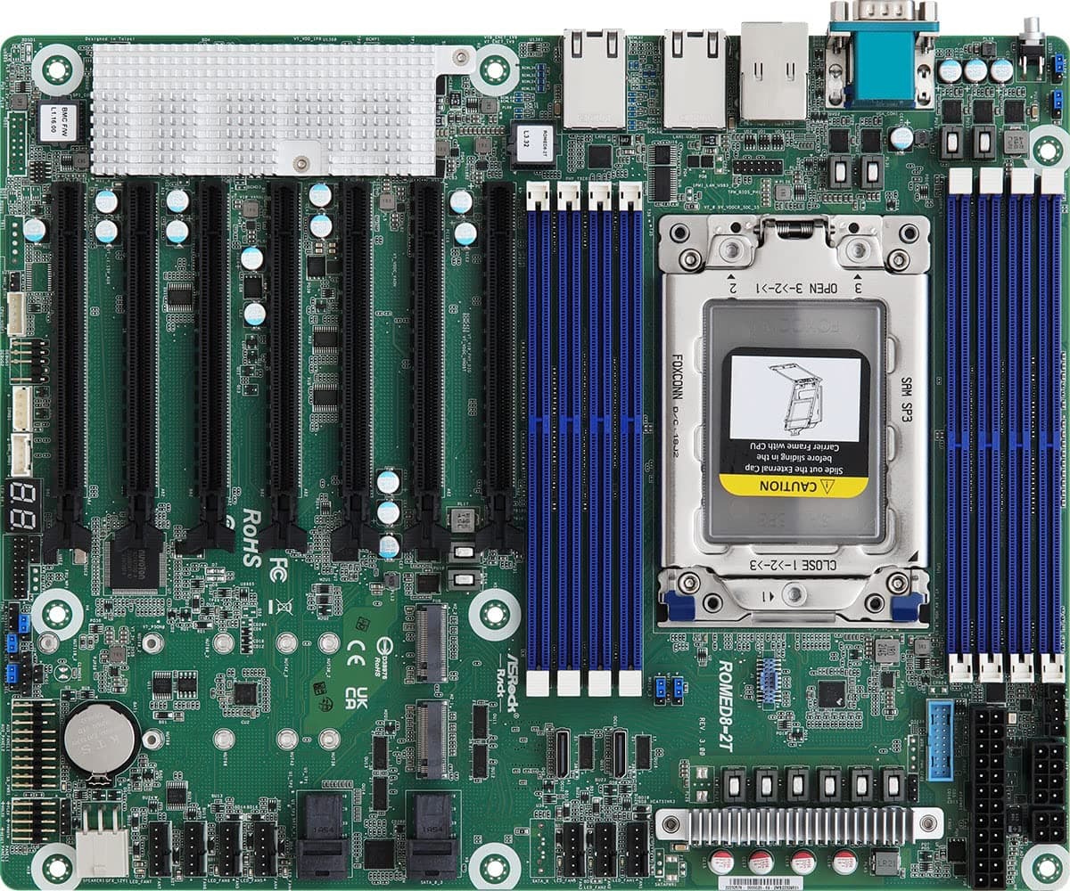 ROMED8-2T/BCM ATX Server Motherboard AMD EPYC™ 7003 (with AMD 3D V-Cache™ Technology*)/7002 Series Processors SP3 (LGA 4094) Dual 10GbE