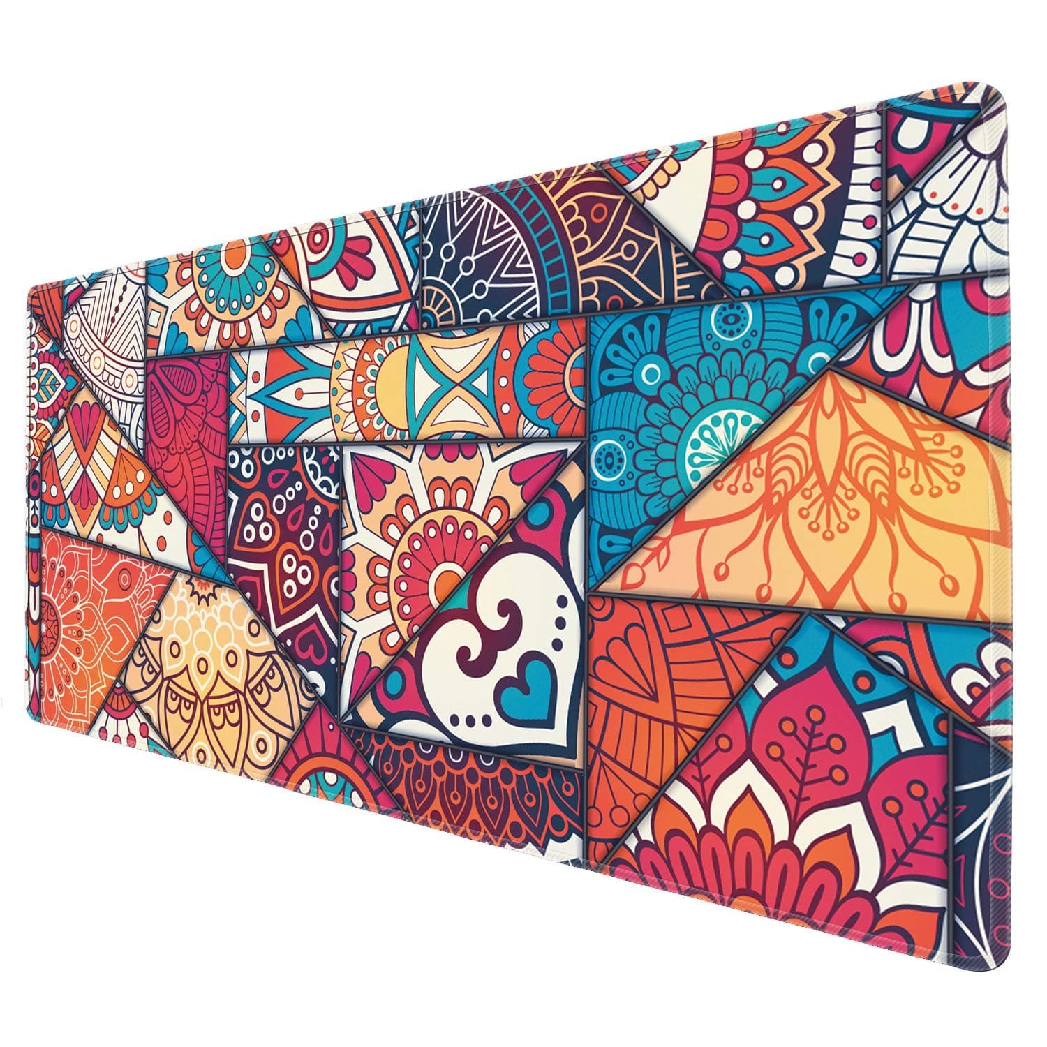 Galdas Gaming Mouse Pad Mandala Pattern XXL XL Large Mouse Pad Mat Long Extended Mousepad Desk Pad Non-Slip Rubber Mice Pads Stitched Edges Thin Pad (31.5x11.8x0.08 Inch)-Vintage Patchwork Pattern