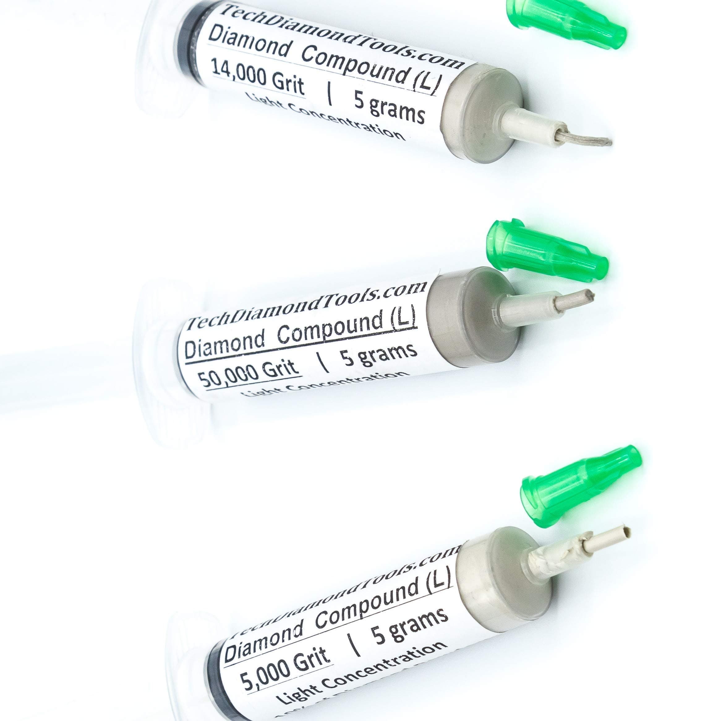 TechDiamondTools Diamond Polishing Paste Set of 3 Syringes X 5 Grams (L), Polishing Lapping Compound, Sizes 5000 14000 50000 Grit, Mesh - With Light(10%) Concentration of Diamond Powders