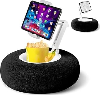 Kindle Pillow Stand Holder with Snack Bowl for Reading in Bed, Cozy Tablet Phone iPad Pillow Stand for Lap Compatible with 4.7"-13" Phone, Tablet, iPad, iPhone, Google, Kindle, Samsung(Black)