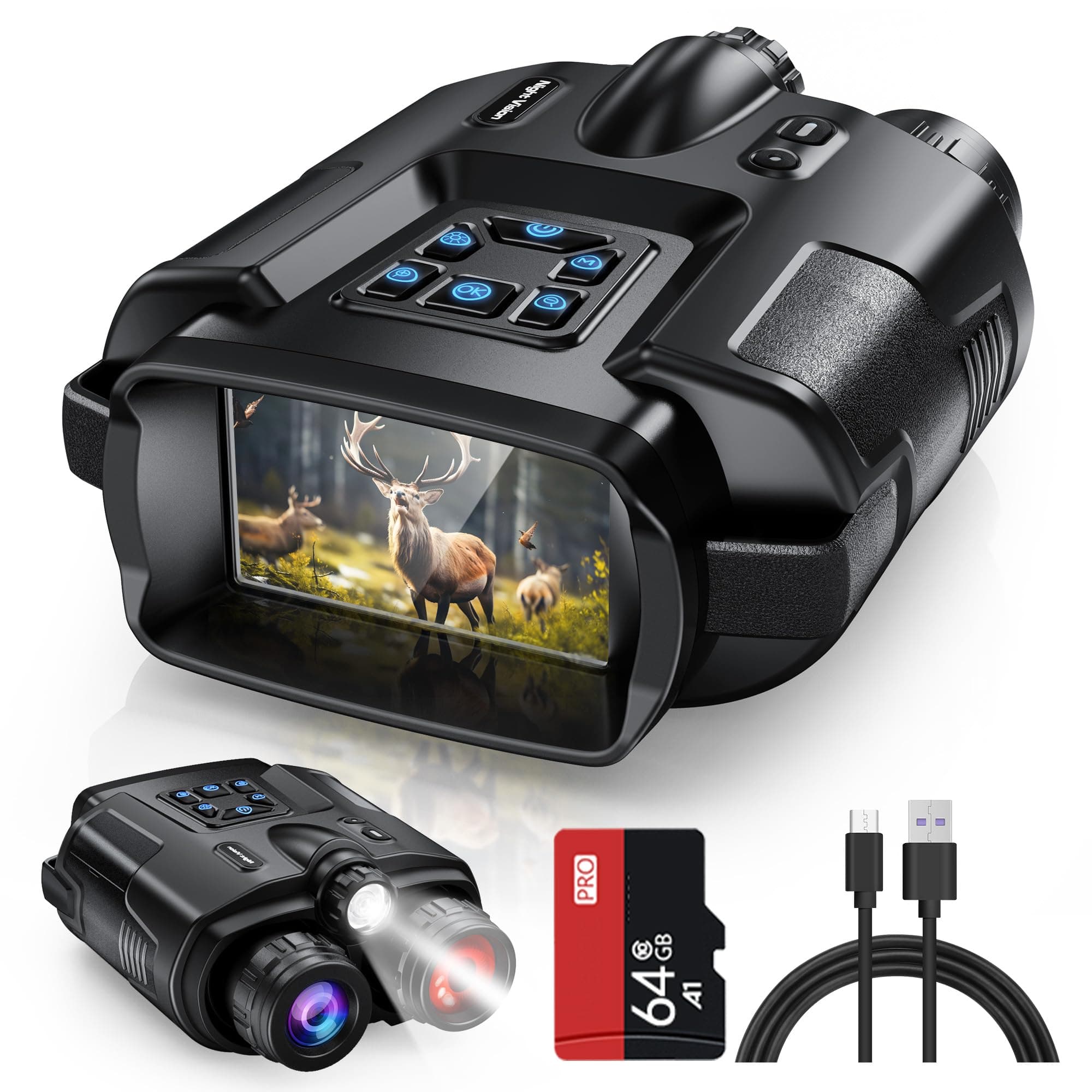 4K Night Vision Goggles for Adults, 2000FT Infrared Night Vision Binoculars with Tactical Light, 8X Digital Zoom for Outdoor, Camping and Travel