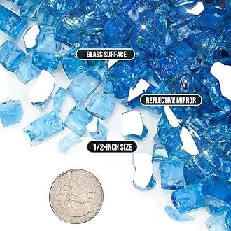 Skyflame Fire Pit Glass Rocks, 15 Pound Pacific Blue Reflective Fire Glass for Outdoor Indoor Fire Bowl Fireplace, 1/2-Inch