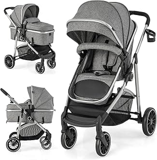 BABY JOY 2 in 1 Convertible Baby Stroller, High Landscape, Reversible Seat, Removable Footmuff, Adjustable Backrest & Canopy, Foldable Infant Pram Stroller, Gray