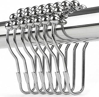 Shower Curtain Hooks Rings, Rustproof Metal Shower Curtain Rings for Bathroom Shower Rods Curtains - Set of 12, Nickel