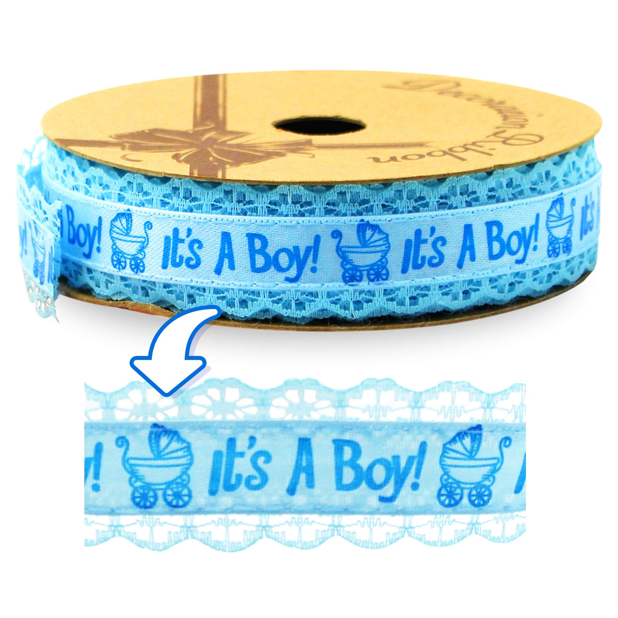 Blue Ribbon: "It's a Boy!" Decorative Accessory 9 Yards on Spool and 1 Inch Wide - Party Favors, Crafting, Presents, Decoration for Baby Shower