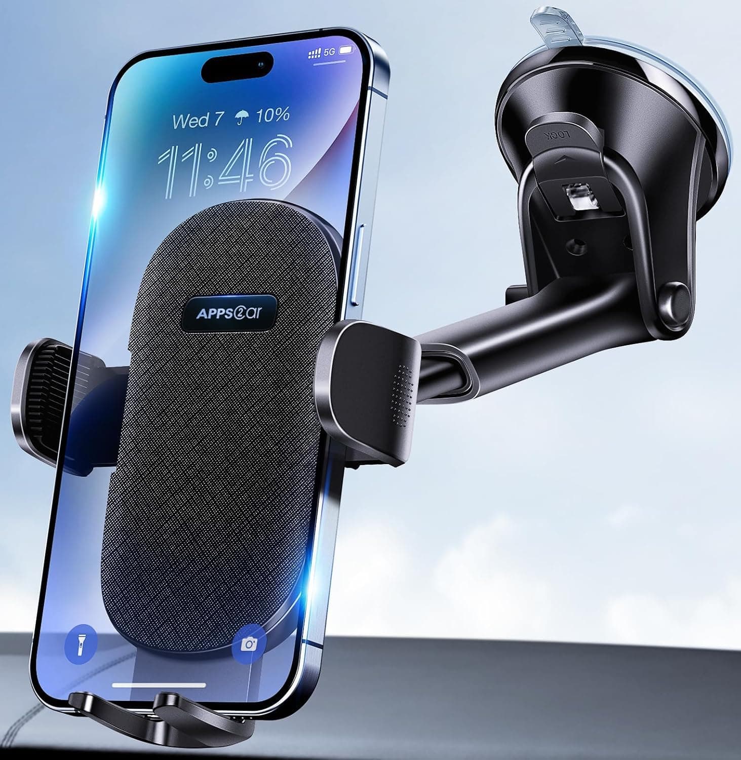 Car Phone Holder Mount, Dashboard/Windshield/Cell Phone Holder for Car, Compatible with iPhone, Samsung, All Phones,Black