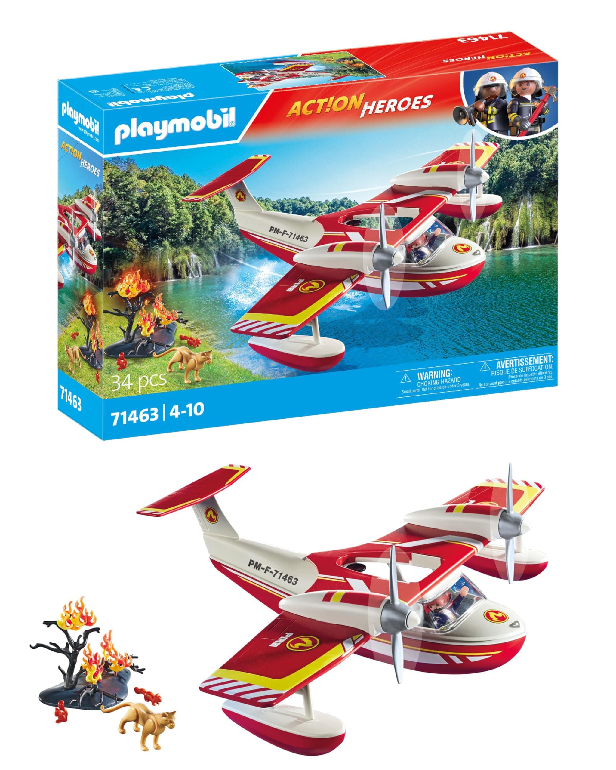 71463 Action Heroes: Firefighting Seaplane with Extinguishing Function, heroic rescue missions, with a firefighter, imaginative role-play, detailed play sets suitable for children ages 4+