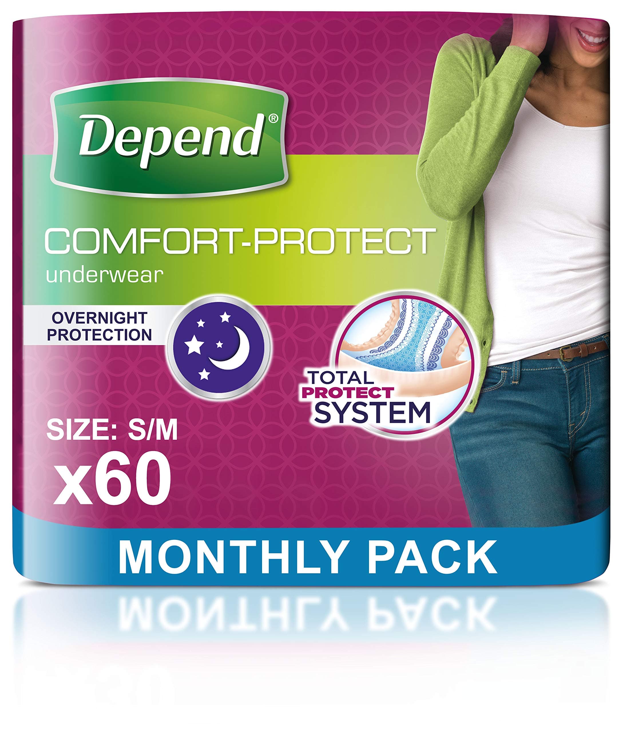 Depend Comfort Protect Incontinence Pants for Women, Small/Medium - 60 Pants