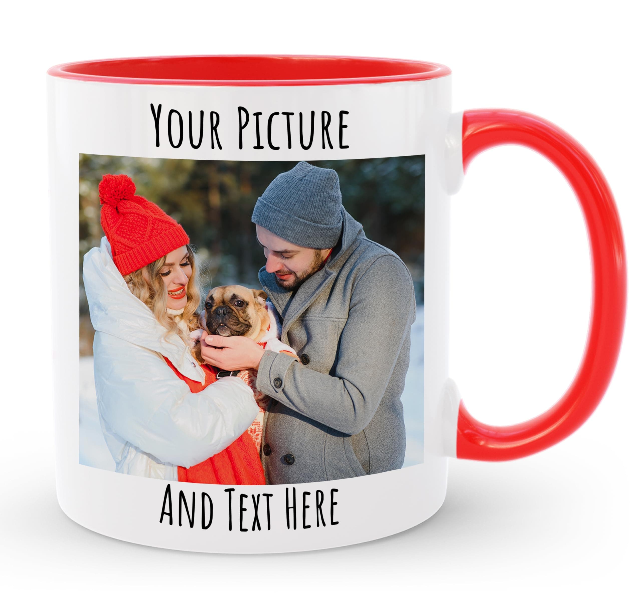 HomeBee Personalized Coffee Mug | Custom Photo Text or Logo Ceramic Mug | Customized 11 Oz Tea Cup – Unique Gift for Men & Women | Taza Personalizadas Design with Picture and Words | White – Red