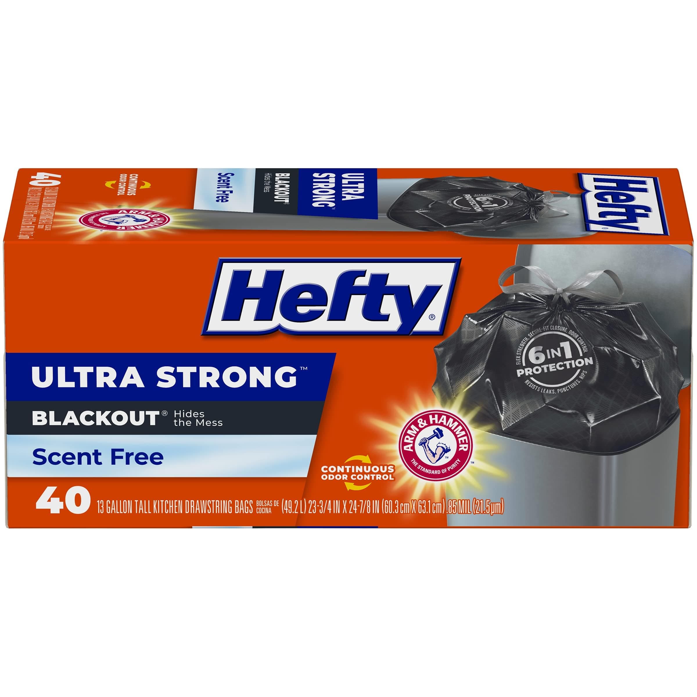 Ultra Strong 13 Gallon Trash Bags, Black Tall Kitchen Trash Bags 13 Gallon Size, Break Resistant Drawstring Enclosure, Continuous Odor Control, Blackout, Unscented, 40 Bags
