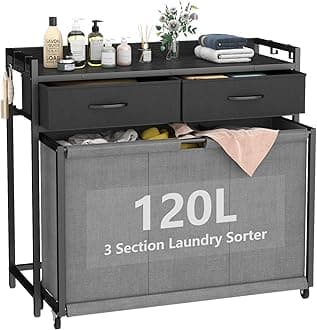 Laundry Hamper Laundry Basket with 3 Section Pull-Out Rolling Bags, Laundry Sorter for Organization and Storage with 2 Pull-Out Drawers for Laundry Room, Bathroom, Bedroom Use (Black)