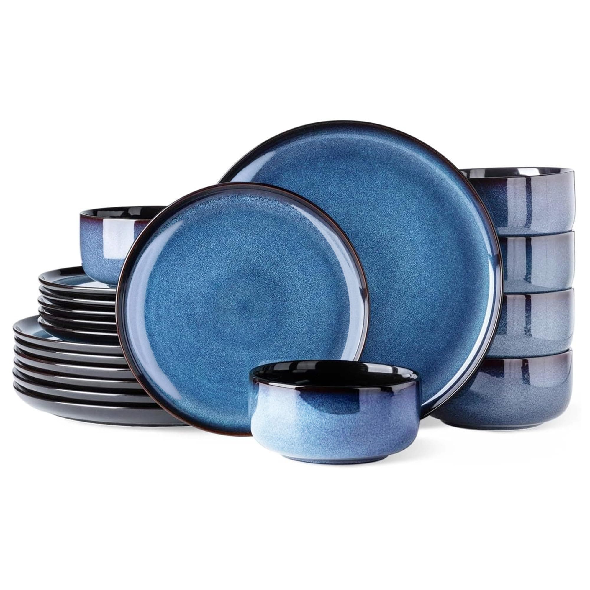- LeRatio Ceramic Dinnerware Sets for 6,Porcelain Plates and Bowls Sets,Handmade Reactive Glaze Dishes Set,Chip Resistant and Scratch Resistant | Oven&Dishwasher & Microwave Safe-Blue(18PCS)