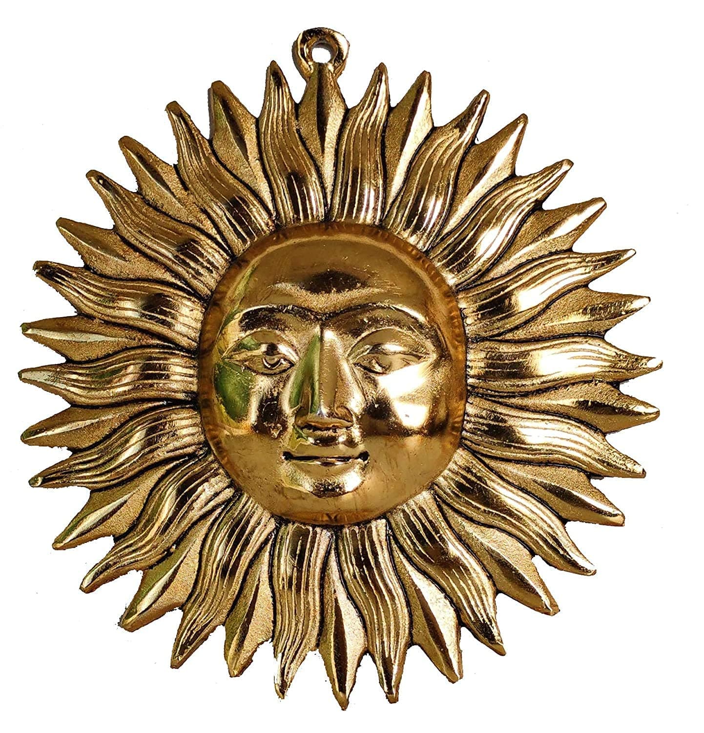 RSN Metallic Brass Surya Dev, Lord Sun Home Decor, Designer Wall Hanging Decoration Sculpture Vastu Figurine Surya for Positivity for Living Room, Home, Office for Protect Evil Eye (7.5 x 7.5 Inch, Golden)