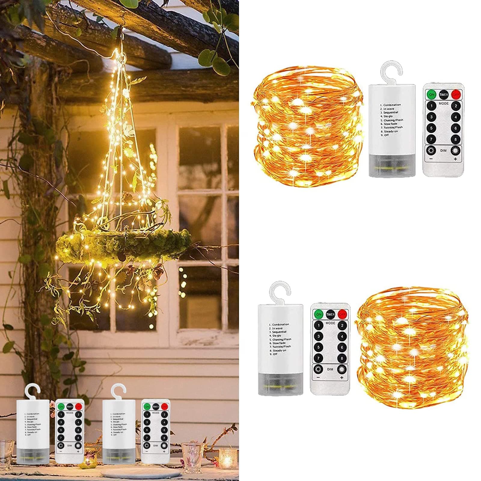 2 PCS Waterproof Waterfall Flash Lights,8 Modes with 10 Strands 200 LEDs Watering Can Lights,Spray String Lights Battery Operated With Remote Timer for outdoor,Garden,Christmas