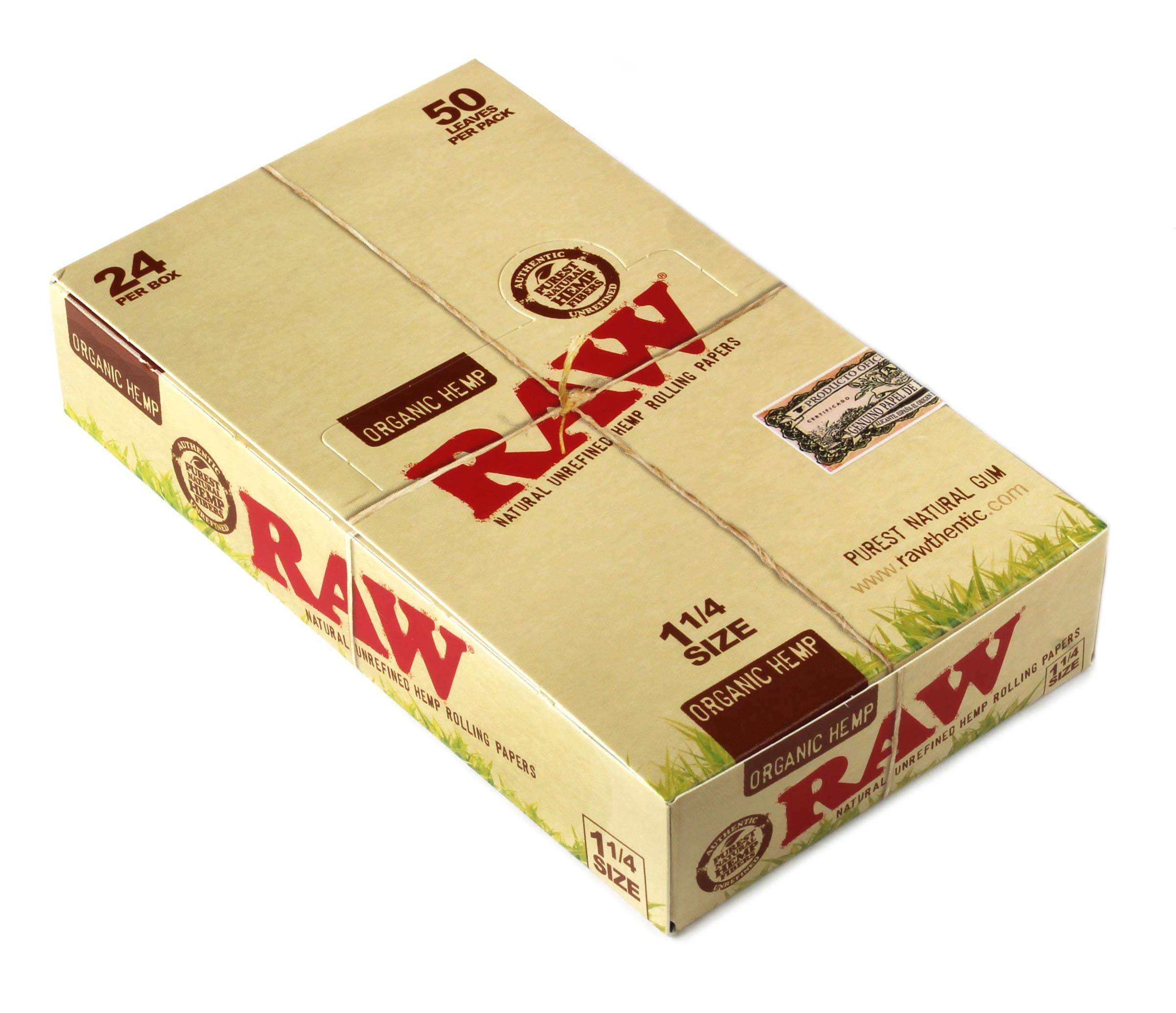 1 box x RAW ORGANIC Natural Unrefined rolling paper size 1 1/4-24 packs