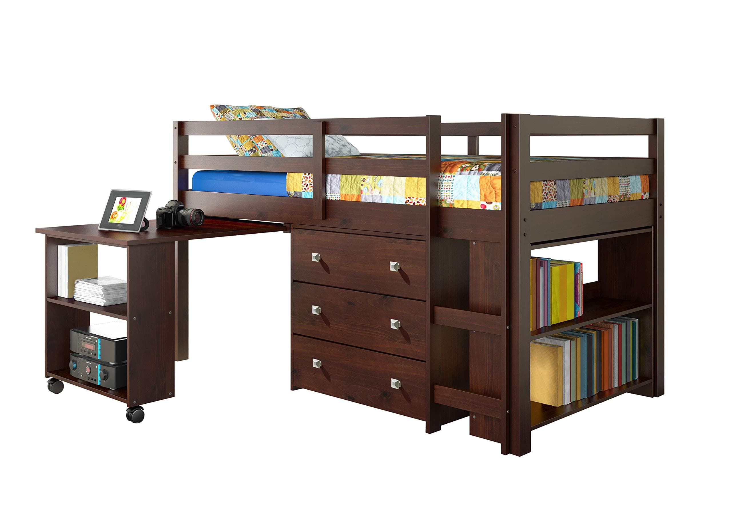 Study & Sleep Twin Cappuccino Low Loft Bed