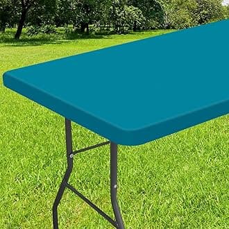 Smiry Rectangle Tablecloth, Elastic Fitted Flannel Backed Vinyl Tablecloths for 5ft Folding Tables, Waterproof Wipeable Table Covers for Indoor, Outdoor, Picnic and Camping (Turquoise, 30"x60")